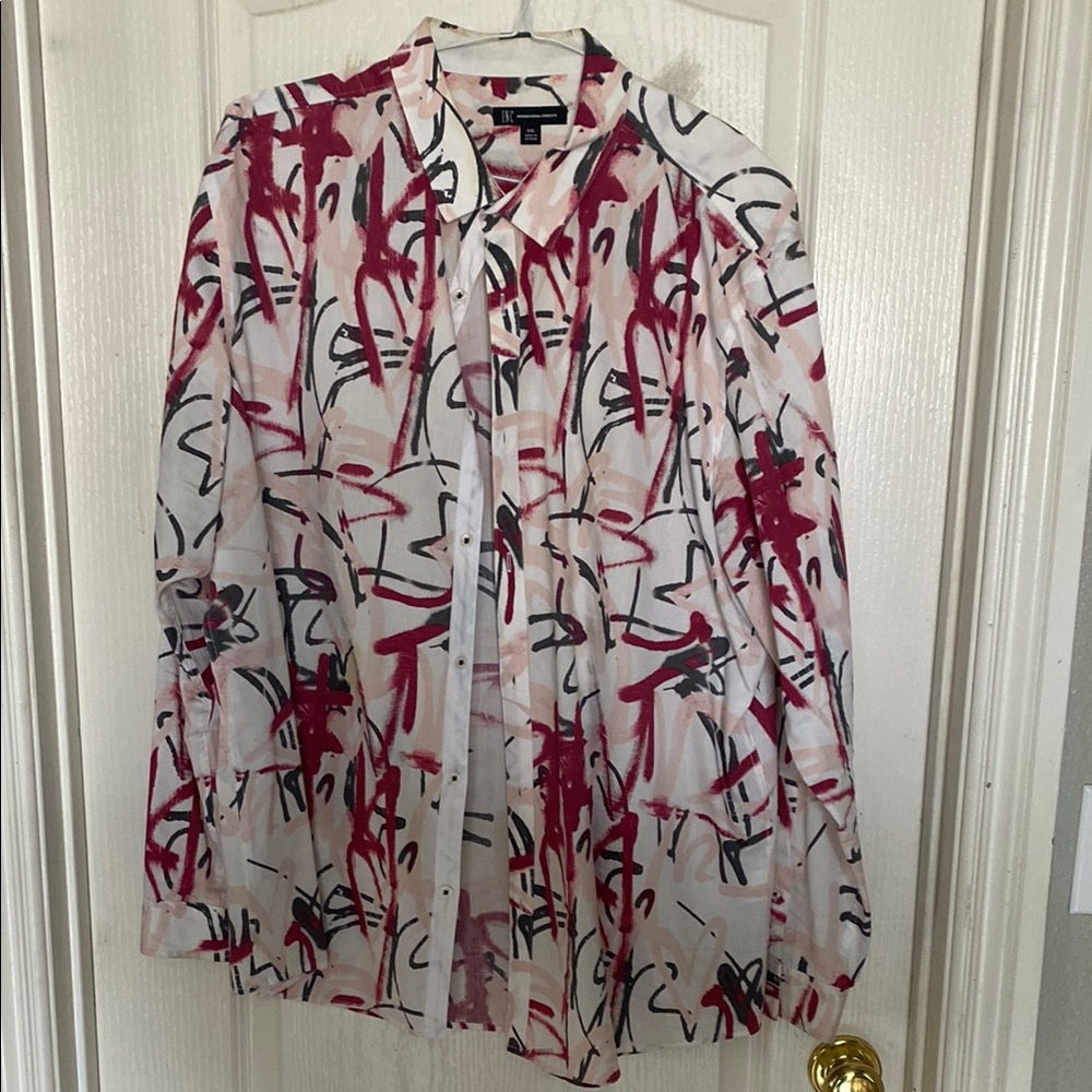 INC International Concepts Abstract Print Dress Shirt - Red, Black, White